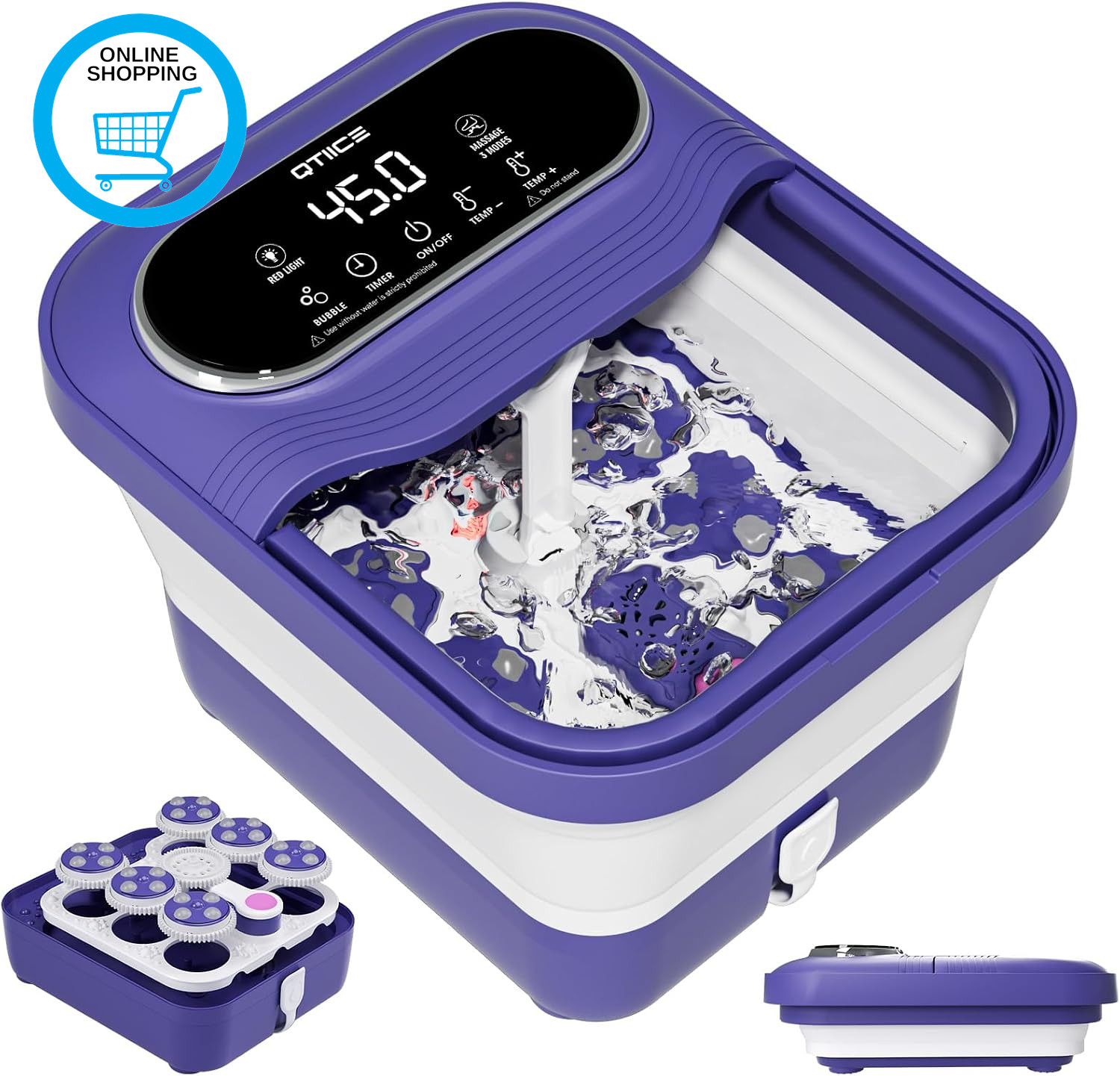 Collapsible Foot Spa Electric Rotary Massage,Pedicure Foot Bath with Heat, Bubbl