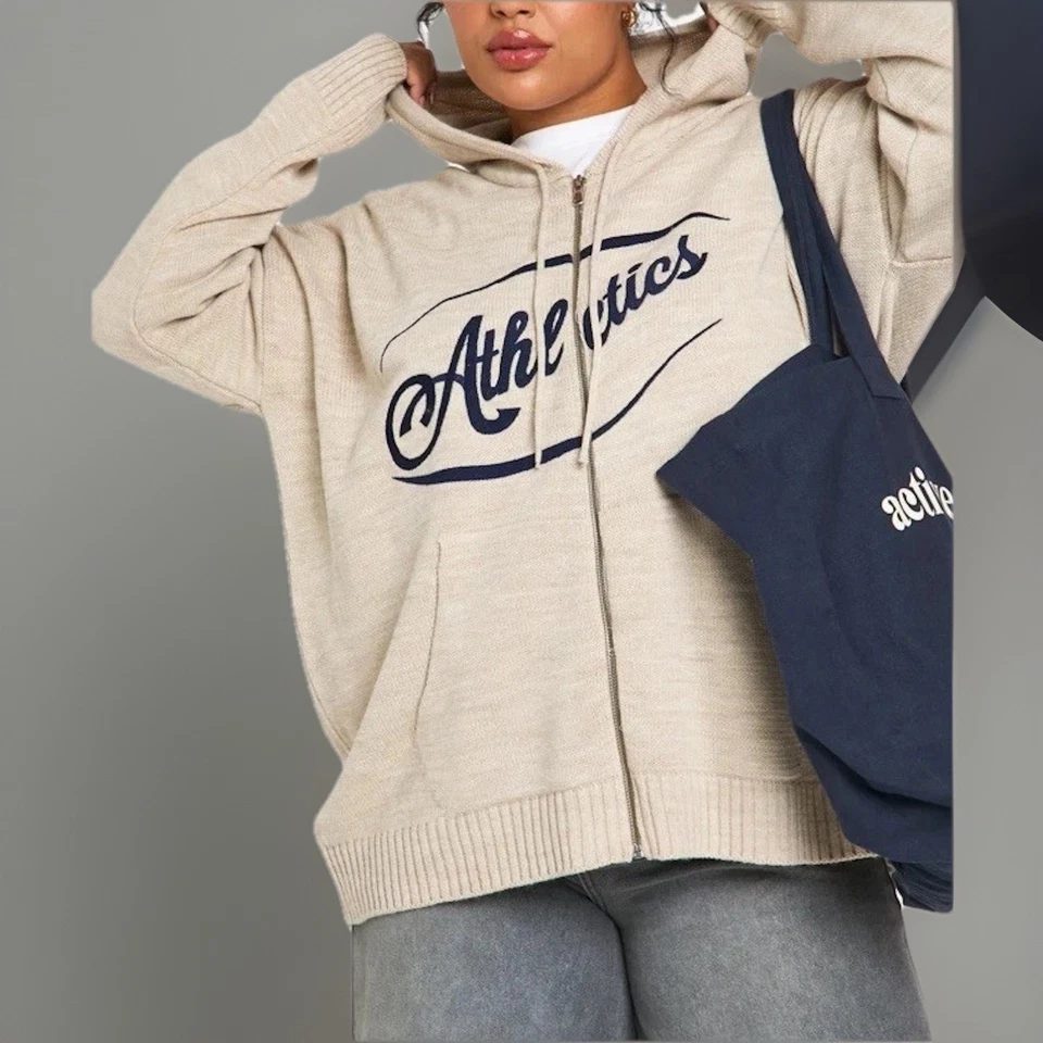 NUEVO CON ETIQUETAS Athletics Boohoo Plus Sudadera con Capucha Crema de Gran Tamaño Tejido con Cremallera para Mujer 16/18 Foto 2 de 4