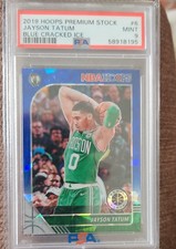 2019-20 Panini NBA Hoops- Jayson Tatum #6 Blue Cracked Ice Prizm PSA 9