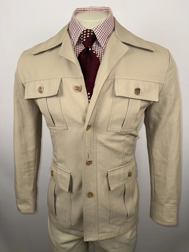 De Colección Años 60 70 Sears Traje de Ocio Para Hombres 40 Chaqueta Abrigo 32 32 Pantalones Campana Parte Inferior Discoteca Foto 4 de 4