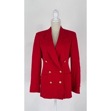 Chas Reed Wool Double Breasted Blazer Jacket Red Gold Womens Size 4