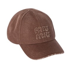 Miu Miu Denim Baseball Cap Brown Logo Embroidered Hat Size L 5HC274