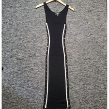 Hera Collection Midi Dress Women Small Black Ribbed Gold Snap Button Bodycon