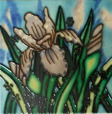 Flower hand painted ceramic art tile coaster 4 x 4 inches with back