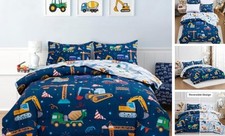Trucks Tractors Cars Boy Bedding Comforter Set with Sheets Size Twin Navy Blue