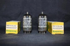 2 BOXED Matched Pair 1957 Amperex ECC83 12AX7 Bugle Boy TEST Amplitrex STRONG