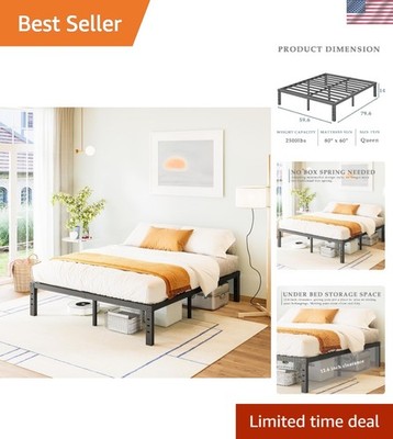 Elegant 14-Inch Heavy-Duty Queen Bed Frame - No Box Spring Needed, Black