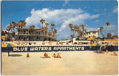Daytona Beach, Florida BLUE WATERS APARTMENTS Roadside 1950s Vintage Postcard