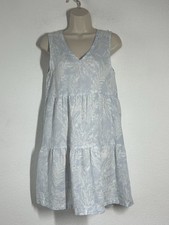 Tahari 100% Linen Shift Dress Tiered Sleeveless Blue S Beach Resort Vacation