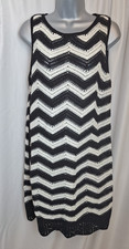 Jaeger Monochrome Striped Shift Dress Crochet Striped Sleeveless Medium E4684