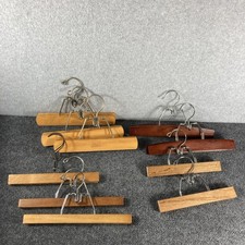Lot 9 Vintage Wooden Hangers Brown Wood Metal Clamp Pants Trousers Skirt