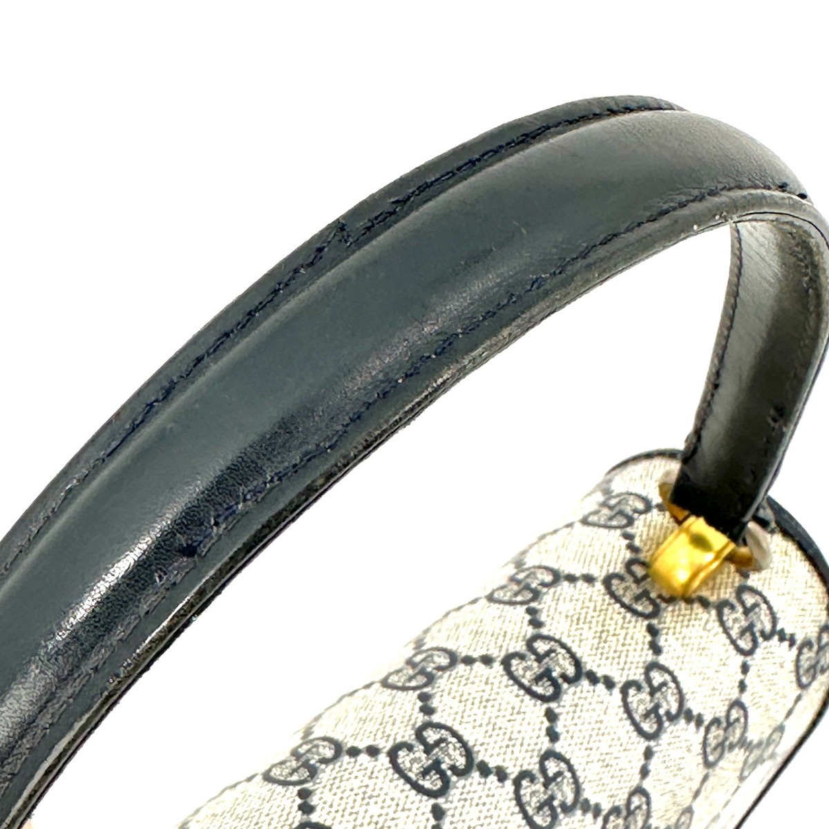 Vintage Gucci GG Supreme PVC Leather Hand Bag Purse Navy Blue Gold