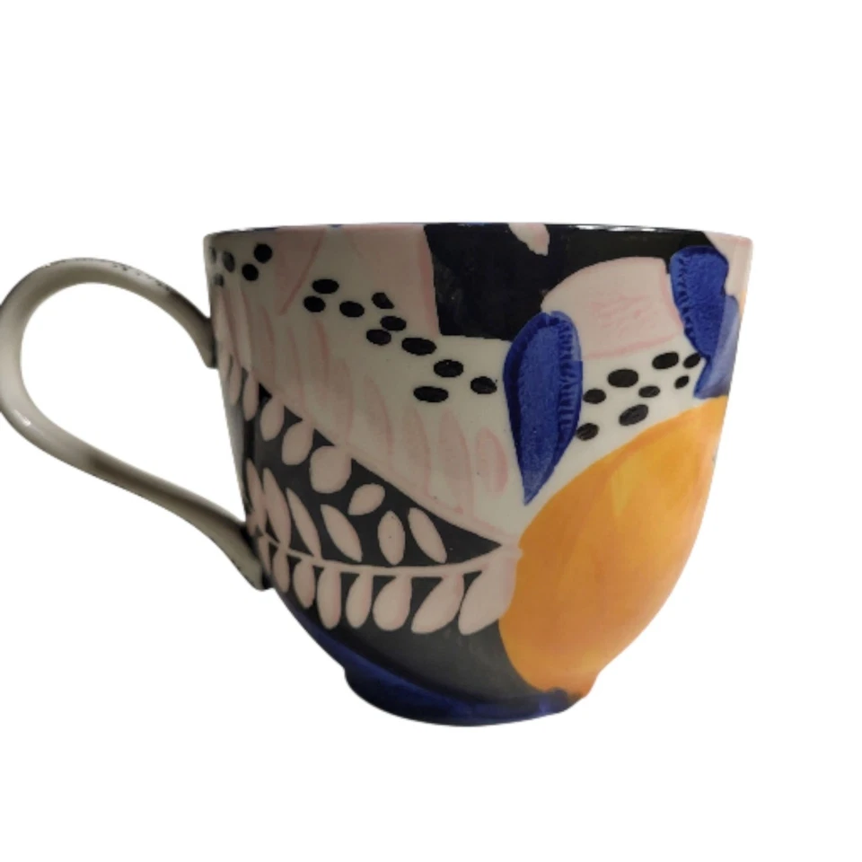 2 Cassie Byrnes for Anthropologie Ceramic Melbourne Mugs Blue & Orange - Image 4 of 4