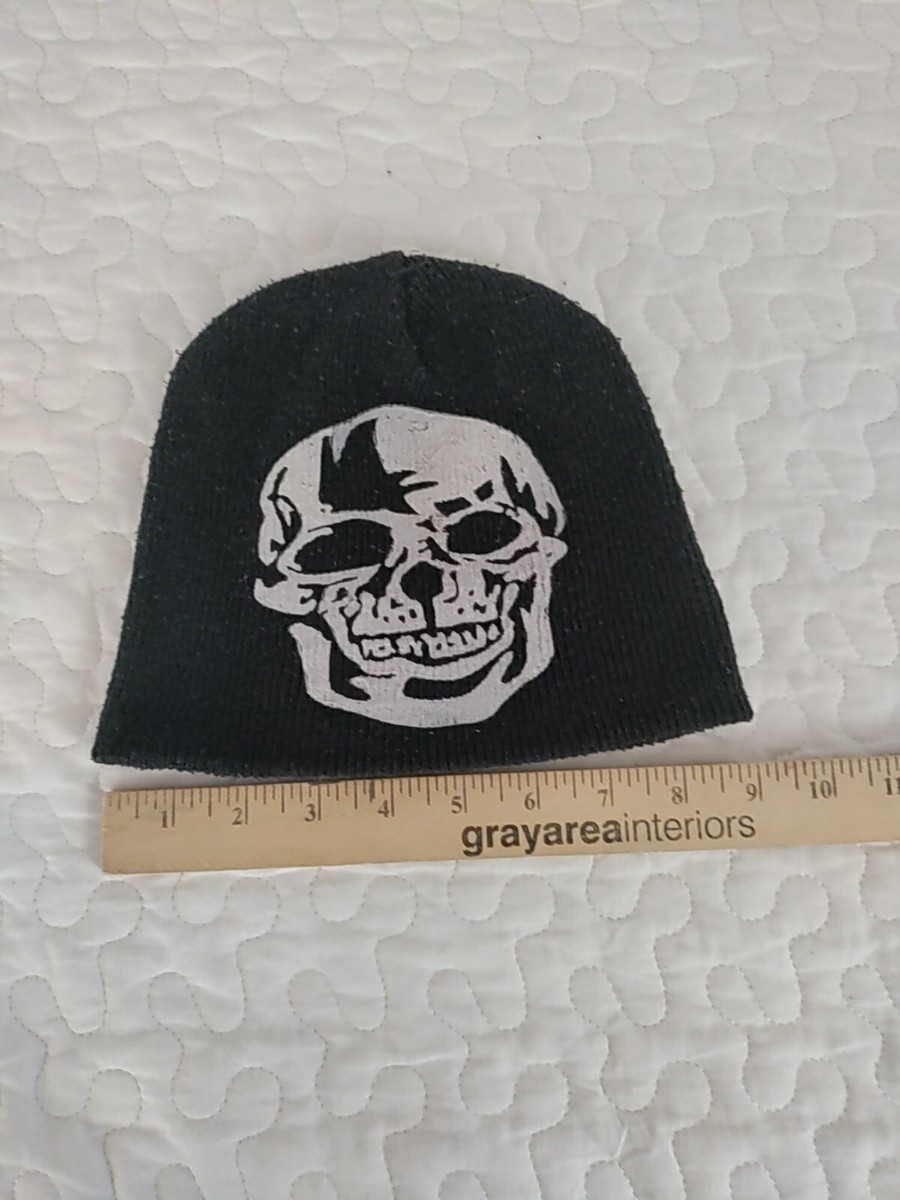 Black Beanie Skull Cap Hat Black beanie with gray skull