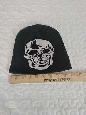 Black Beanie Skull Cap Hat Black beanie with gray skull