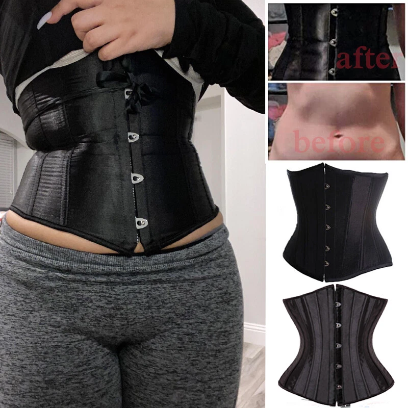 US Women Underbust Corset Shaper Boned Waist Cincher Lace Up Bustier Size  S-6XL