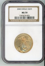 2003 $25 GOLD Eagle Half Ounce 1/2 oz Graded by NGC MS70 GEM BU 2921.06 per troy oz