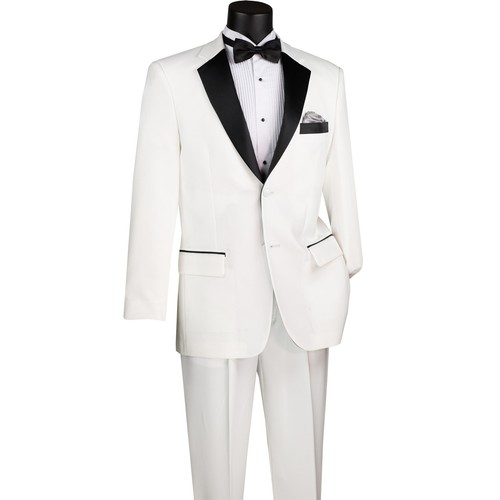 LUCCI Men's White Classic-Fit Tuxedo w/ Black Sateen Lapel & Trim - NEW - Picture 3 of 3