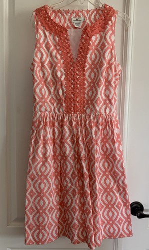 Vineyard Vines Womens Dress Sz 4 Pink White Lace Geometric Sleeveless