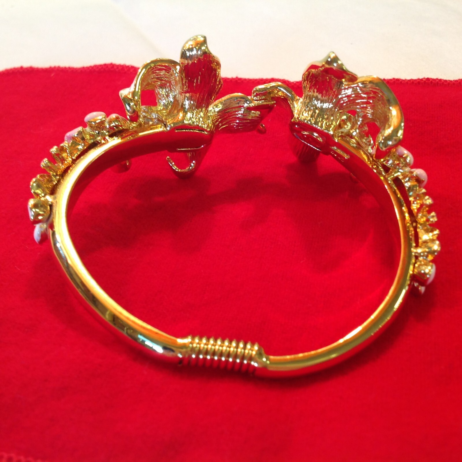 Vtg Kenneth Lane Signed Gold Tone Enameled Orchid… - image 4