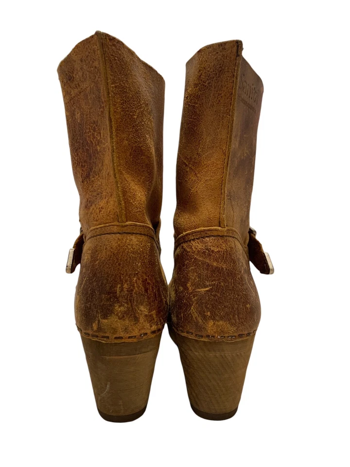 Ботинки Sanita Allen сабо деревянный каблук коричневая кожа пряжка без застежек 37/6 - Изображение 4 из 4