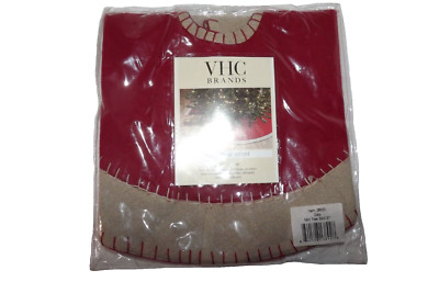 VHC 21'' Mini Oslo Tree Skirt Wool Blend Cotton Lining Red Beige Blanket Stitched