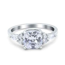 Cushion Cut Ring Art Deco Bridal Engagement Ring CZ 925 Sterling Silver 8mm