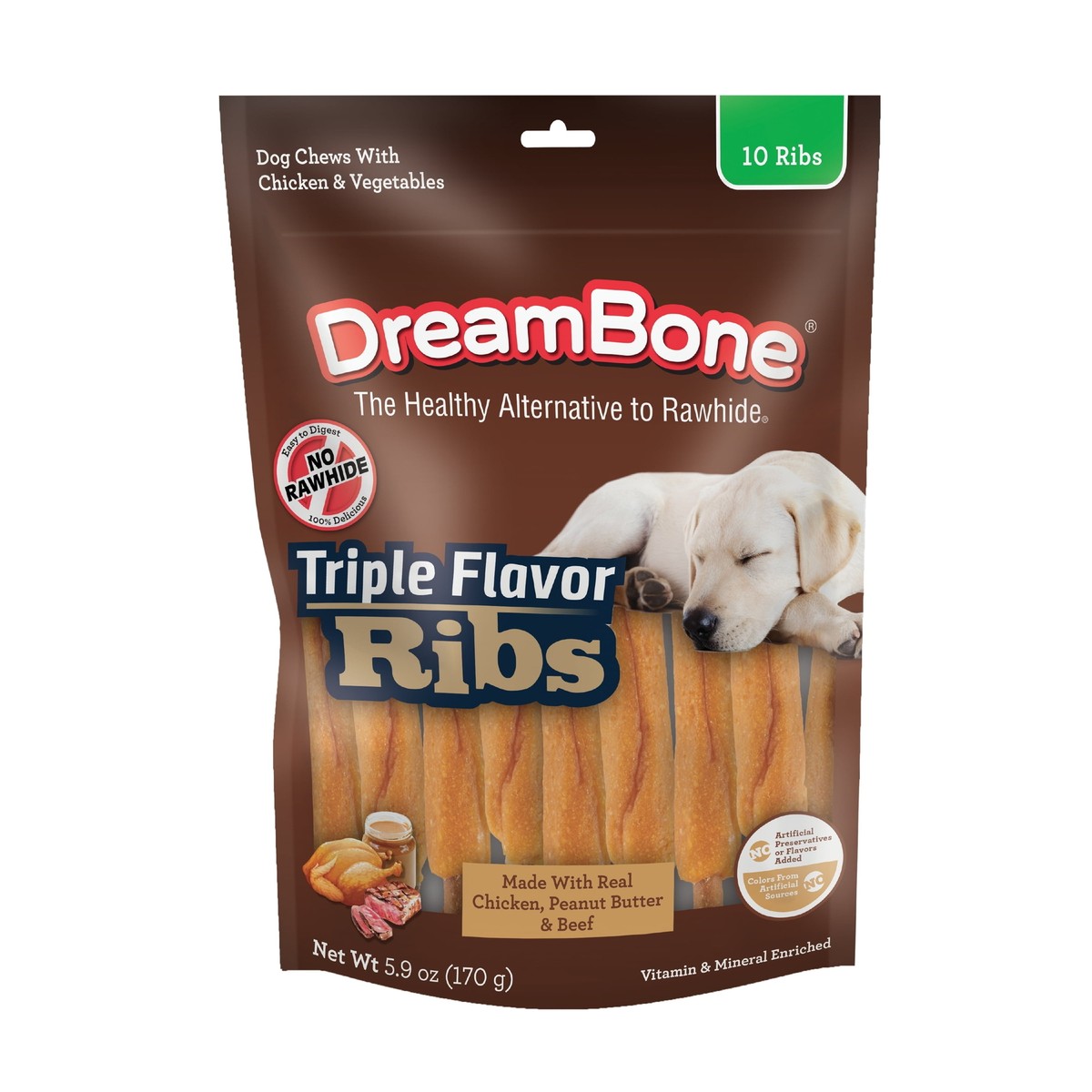 Dreambone Peanut Butter Ribs, Rawhide Free Treats for Dogs, 10