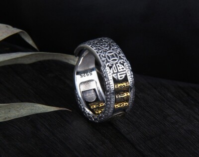 N27 Ring buddhistisch drehbare Zylinderperle Mantra Vajra Silber 925 verstellbar