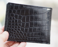 Full Black Real Crocodile Belly Skin Leather Men's Bifold Wallet Q22