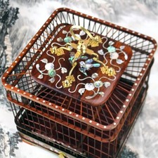 Asian Bird Cage Rosewood Wooden Pet Nest Home Shell Inlay Craft High End
