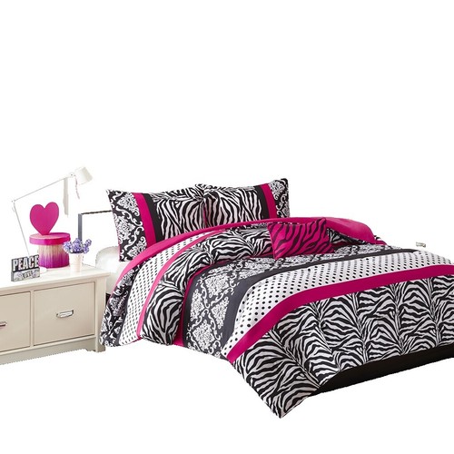 Hot Pink & Black Polka Dot Zebra Comforter Set – Modern Chic For Teens