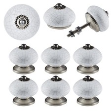 ⭐ Round White Crackle Ceramic Door Knobs Cabinets Cupboard Drawers Pulls Handles
