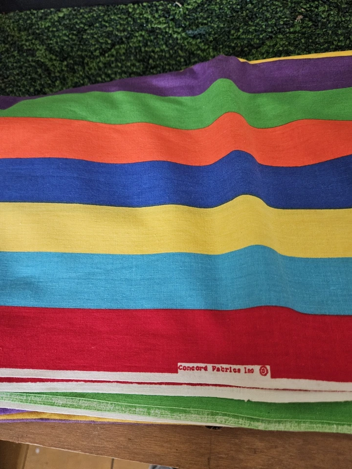 LOOK READ Vintage Concord Fabrics Rainbow Stripe Cotton Fabric 44" X 2.5 Yard - Image 4 of 4