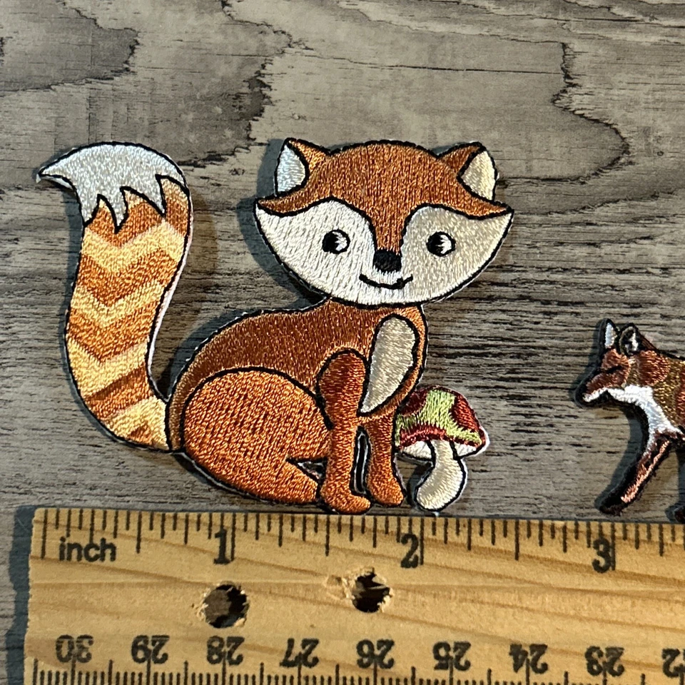 Pair Of Embroidered Fox Patches Iron On 2.5” Wildlife Foxes Mushroom - Image 3 of 4