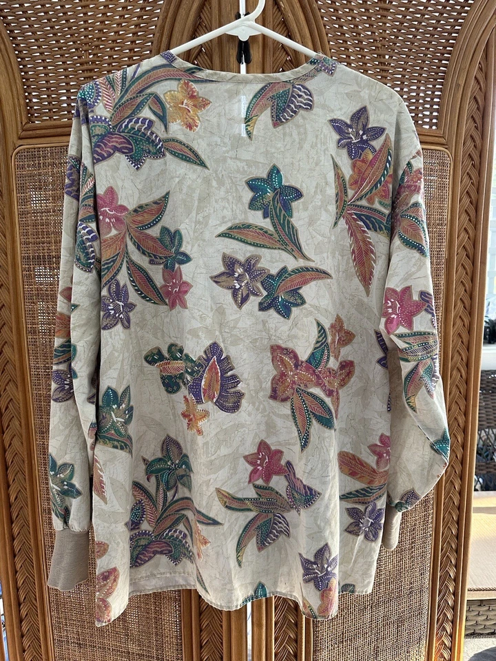 Chaqueta Médica Top XL Manga Larga BOLSILLOS Barco EZ Care Floral Tostado para Damas Foto 2 de 4