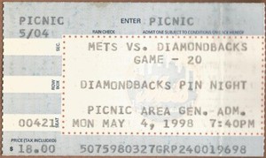 Al Leiter 800th K May 4, 1998 Diamondbacks at Mets Ticket Stub