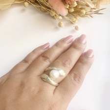 925 Sterling Silver White Pearl Handmade Ring Minimalist Valentines Gift for Her