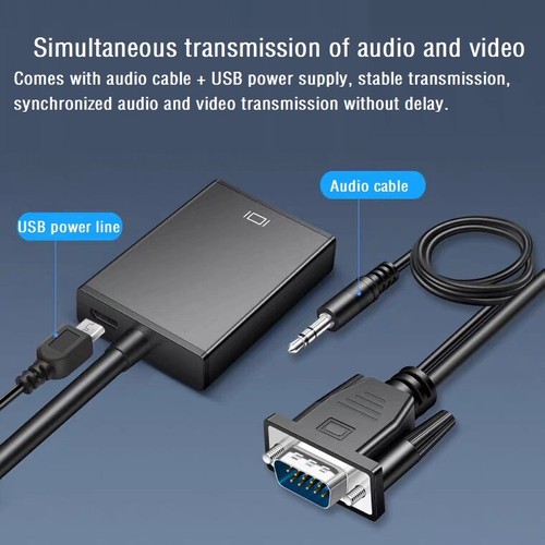 VGA Stecker auf HDMI Buchse 1080P Ausgang Audio Video Kabel Konverter Adapter TD - Bild 5 von 6