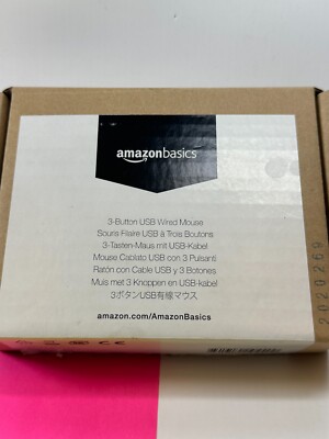 AmazonBasics B005EJH6RW 3-Button USB Wired Mouse Black - New Fast Ship