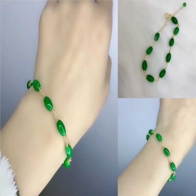Beautiful Natural Jadeite Jade Ellipse Beads Bracelet Gift