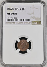 O879, Italy, Vit Emanuelle II, 1 Centesimo 1867 M, NGC MS66RB, Top Pop 1/0, Rare