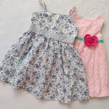 Lot of 2 Toddler Girls Dresses 24M Ralph Lauren Blue Floral Pink Eyelet Cotton 2