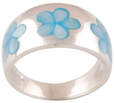 925 Sterling Silver 4.7 gm w/ Aqua Mother of Pearl Band Ring Size 6.5