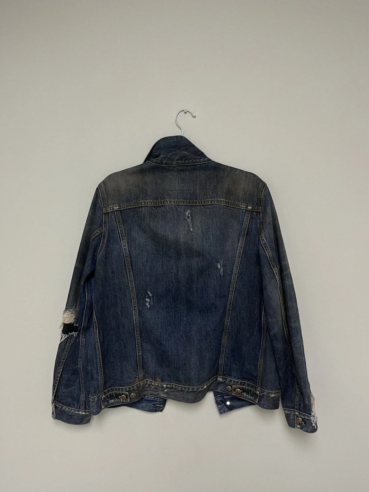 $1250 R13 Distressed Zipper Trucker Jacket Medium image 14