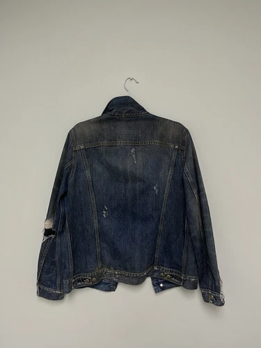 $1250 R13 Distressed Zipper Trucker Jacket Medium image 14