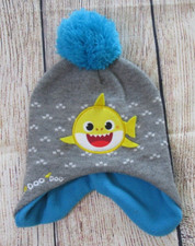 Baby Shark Pinkfong Nickelodeon Blue Gray Beanie Hat Yellow Shark Toddler Size