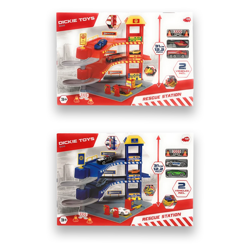 Dickie Toys Rettungsstation Parkgarage Rescue Station SOS Feuerwehr Polizei Auto