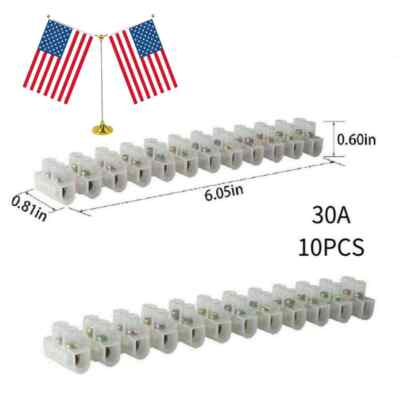 10PCS 30A Lot 380V Dual Row 12 Positions Screw Terminal Block Barrier Strip