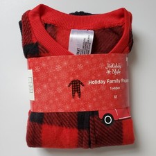 Family Pajamas Kids Buffalo Check Plaid With Red Truck Black 3T Footless 1 Piece
